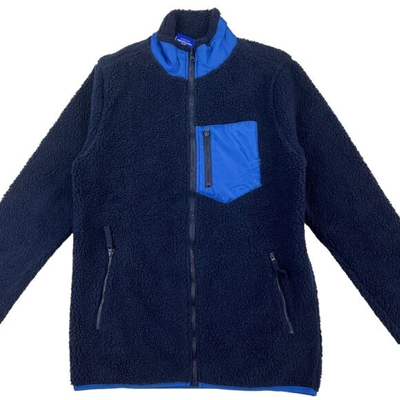 New Pacific & Park Men US S Navy Blue Sherpa Fleece Jacket Zip-Up Pockets Coat - Picture 5 of 13